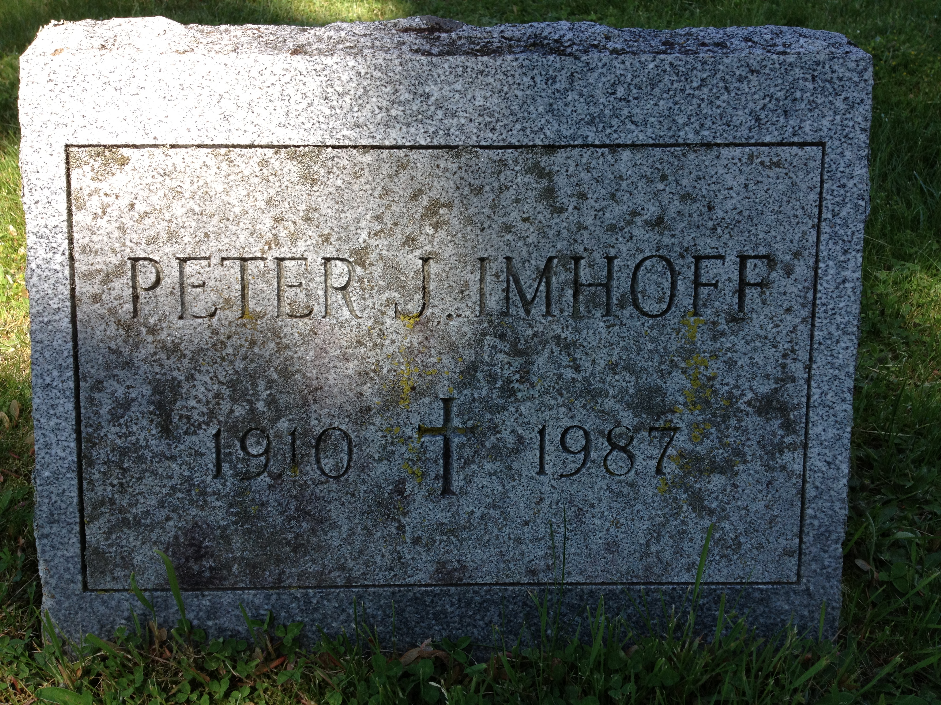 Headstone of Peter J Imhoff